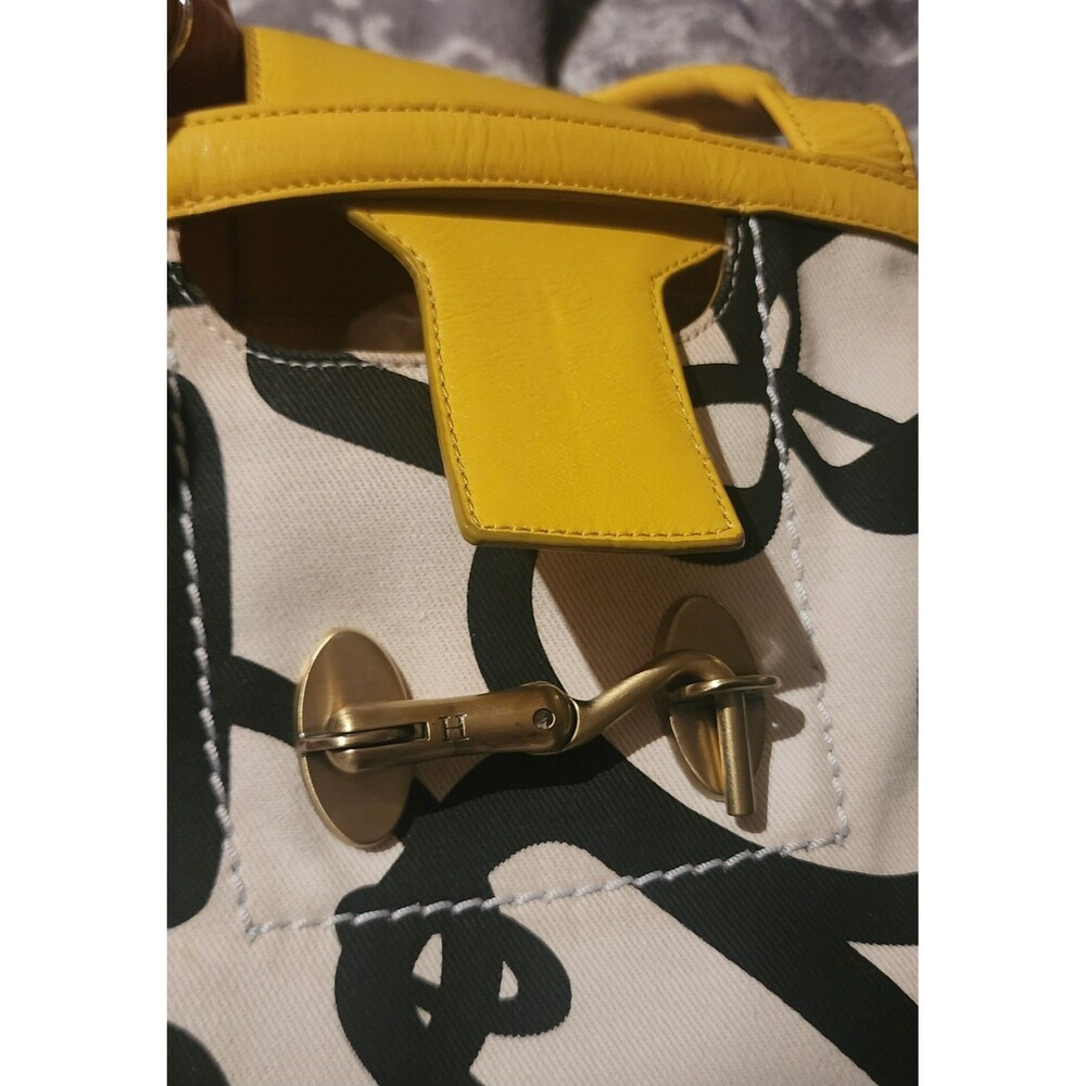 Rare TOMMY HILFIGER Yellow/Black Print Canvas Boat PURSE HandBag &CoinPurse VguC - Picture 9 of 14